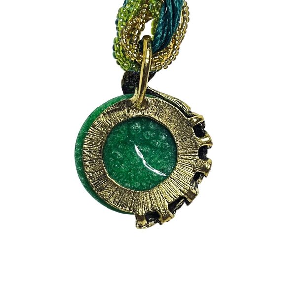 Multi Strand Green Seed Bead Necklace With Peacock Pendant (5889-1-2) - Picture 4 of 6